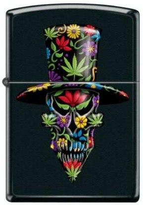 Zapalovač Zippo Skull With Flowers and Cannabis Leaves 4362
