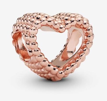 Korálek Pandora Beaded Open Heart Charm 14k rose gold plating 787516