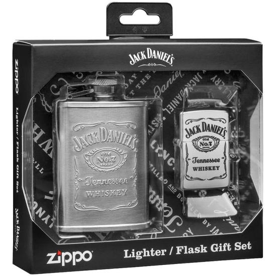 Zapalovač Zippo Jack Daniels Satin Chrome and Flask Gift Set 49080