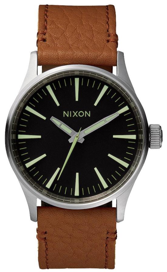 NIXON Sentry 38 Leather Black Saddle A377 1037